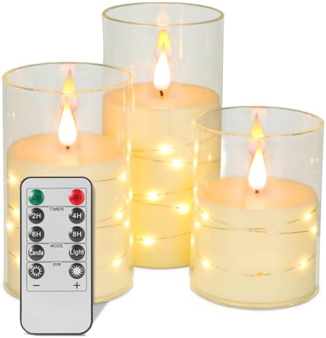 ZenLuGo Flameless Candles with Remote and Star String Lights