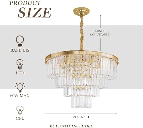 Gold Plated Crystal Chandelier 4-Tier Dining Room Light