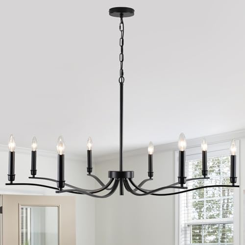 Black Chandelier 8 Light Industrial Farmhouse Hanging Light Fixture