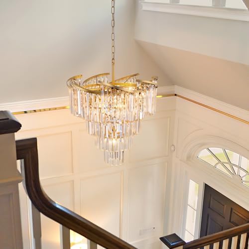 TOCHIC 5 Tier Gold Crystal Chandelier with 8 Lights