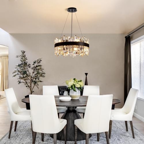 Siljoy Modern Black Crystal Chandelier with 12 Lights