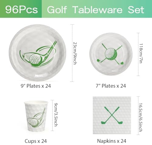96 Pcs Golf Party Plates and Cups Set for 24 Guests