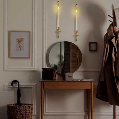 2 Set Metal Wall Mount Candle Sconces with LED Tapers and Remote Timer