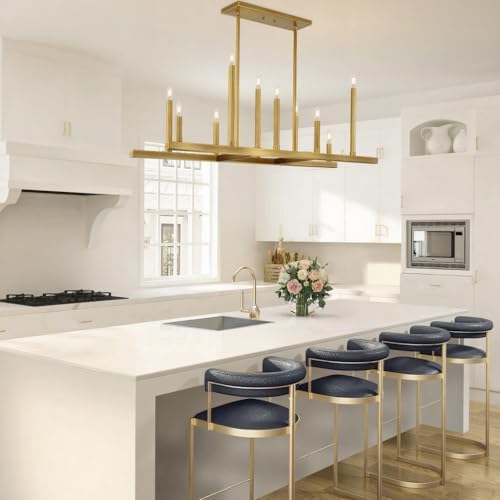 LamQee 48 Inch Gold Rectangular Chandelier with 10 Lights