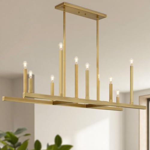 LamQee 48 Inch Gold Rectangular Chandelier with 10 Lights