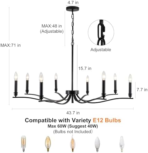 Black Chandelier 8 Light Industrial Farmhouse Hanging Light Fixture