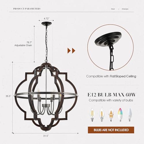 315 Inch 8 Light Farmhouse Chandelier with Red Wood Frame