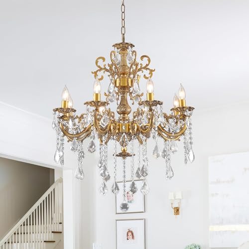 Antique Bronze Crystal Chandelier 8-Light Luxury Hanging Fixture