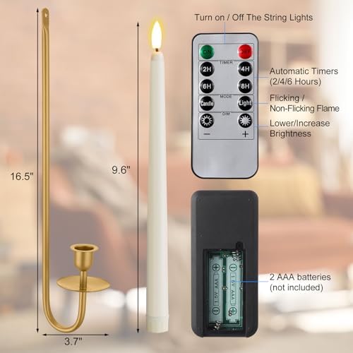 2 Set Metal Wall Mount Candle Sconces with LED Tapers and Remote Timer