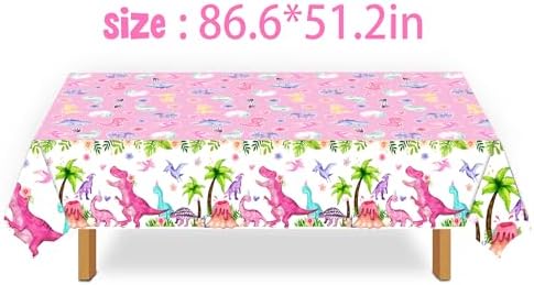 Watercolor Dinosaur Party Table Cloth Pink 3pcs