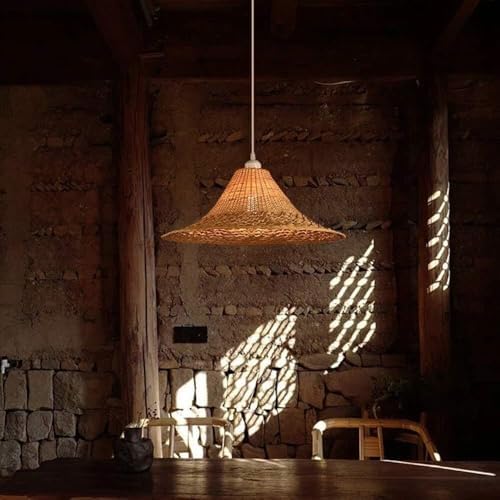 Vintage Bamboo Ceiling Lamp with Basket