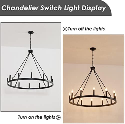 12 Light Wagon Wheel Chandelier Black Rustic Pendant