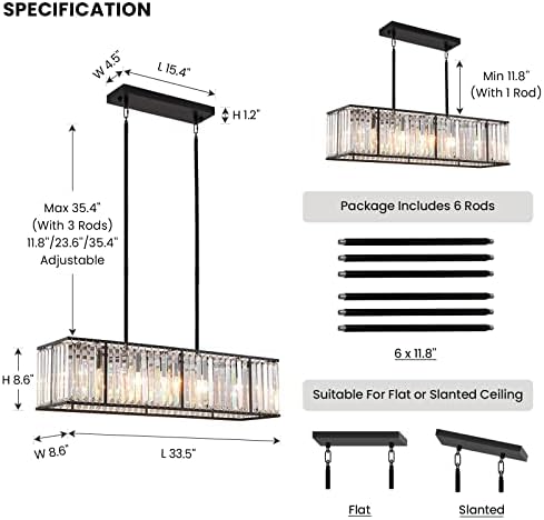 Siljoy Modern Rectangular Crystal Chandelier 5 Lights
