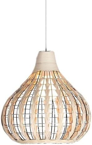 Hand-Woven Rattan Chandelier Pendant Light with Brown Beige Lamp Shade