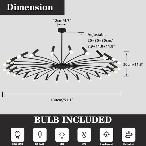 Extra Large Black Sputnik Chandelier for High Ceilings