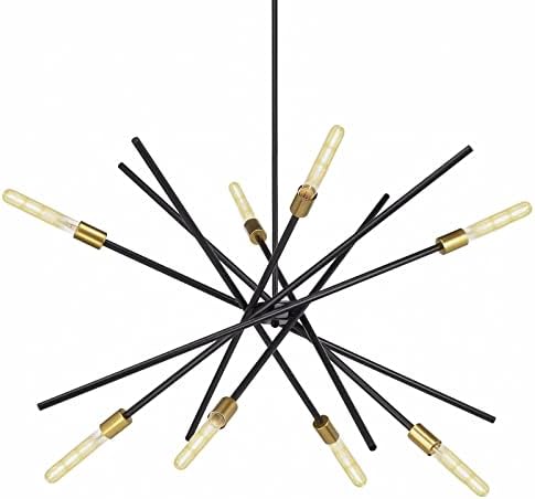 Mid-Century Black Brass Sputnik Chandelier 8 Light Pendant