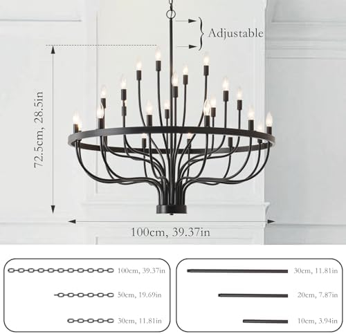 BAOURE 24 Light Farmhouse Candle Chandelier