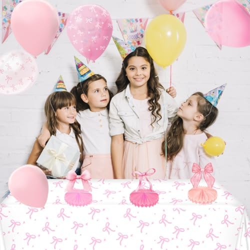 3 Pack Pink Bow Themed Party Tablecloths