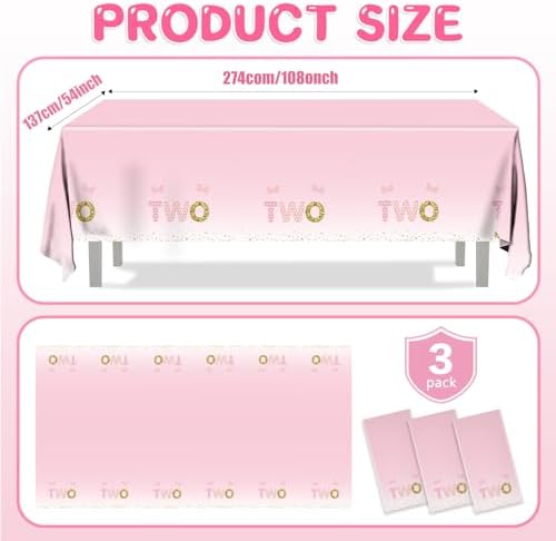 3pcs Pink Birthday Tablecloth for Girls 54x108 Inches