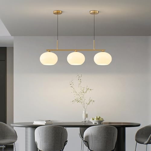 KCO 3 Light Linear Pendant Chandelier with Milk Glass Shades