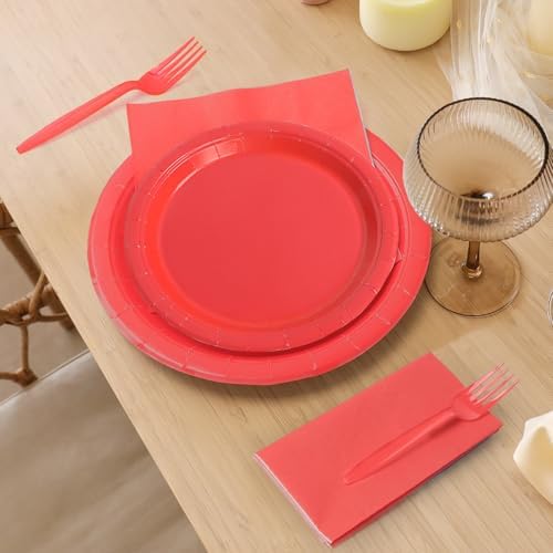 96 Pcs Red Paper Plates and Napkins Set for Parties