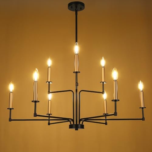 KSANA 9-Light Black Gold Chandelier with Modern Design