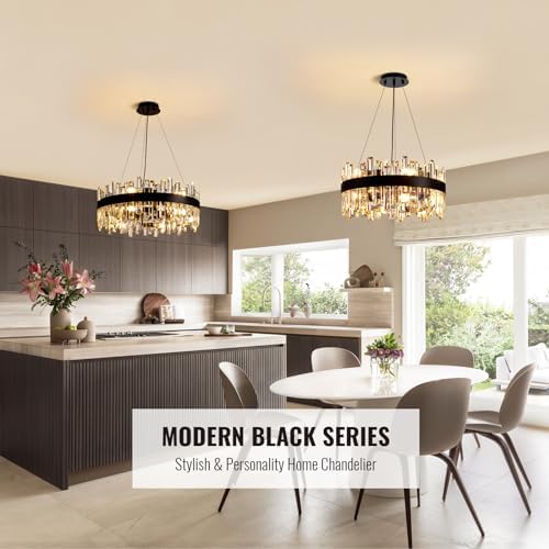 Siljoy Modern Black Crystal Chandelier with 12 Lights