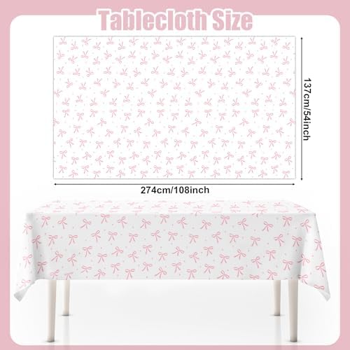 3pcs Coquette Pink Bow Tablecloth 54x108inch Party Plastic Cover