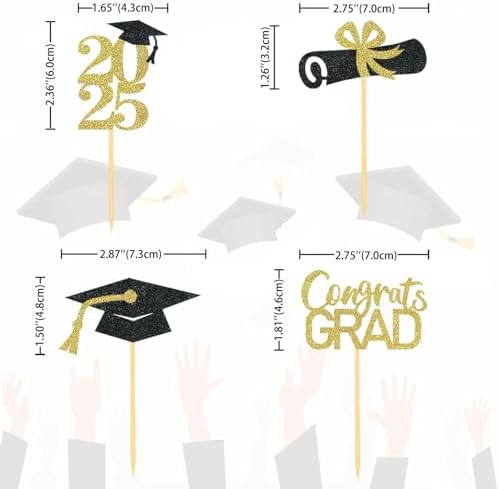 24Pcs Graduation Cupcake Toppers Gold 1