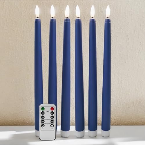 Navy Blue Flameless Taper Candles with Remote Timer Set of 6