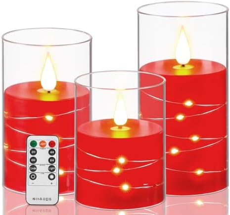 Da by Flameless Candles with Remote Control Set of 3 Red