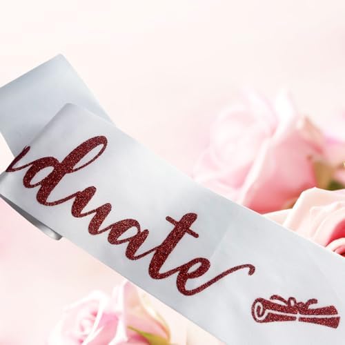 Graduate Sash Class of 2025 Cheerleader Senior Sash Glitter Letter White Red