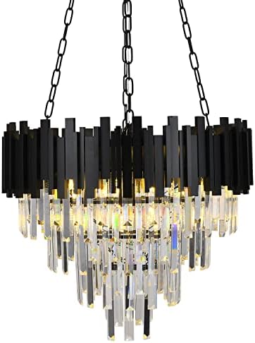 Modern Crystal Chandelier with 4-Tier Design Black Hanging Light Fixture