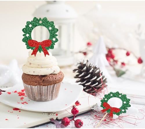 24pcs Glitter Christmas Garland Cupcake Toppers
