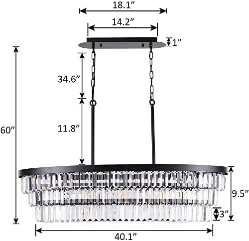 TOCHIC 40 Inch Farmhouse Black Crystal Chandelier