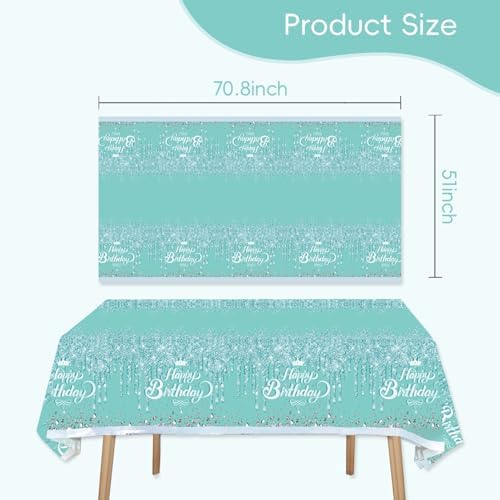 2pcs Teal Silver Glitter Diamond Birthday Tablecloth 70x51 Inches