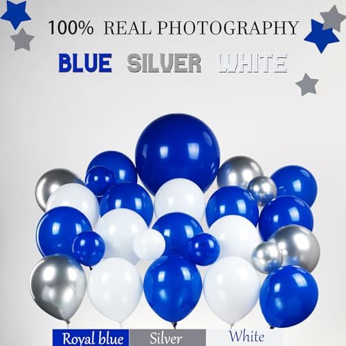 Pearl Royal Blue and White Silver Balloon Garland Arch Kit