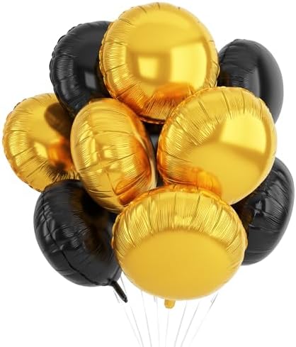 20PCS Black Gold Round Foil Balloons for Celebrations