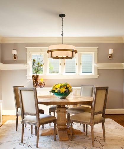 AXILAND Rustic Drum Chandelier 4 Light Dining Room Light Fixtures