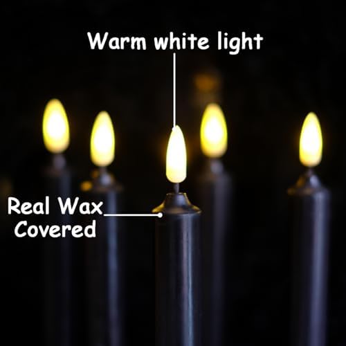 NONNO ZGF 6 Pack Real Wax Black Window Candles with Remote and Timer