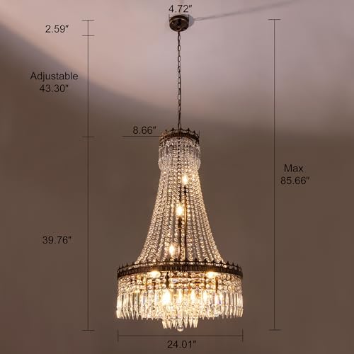 TOCHIC 9 Light Crystal Chandelier with Antique Bronze Frame