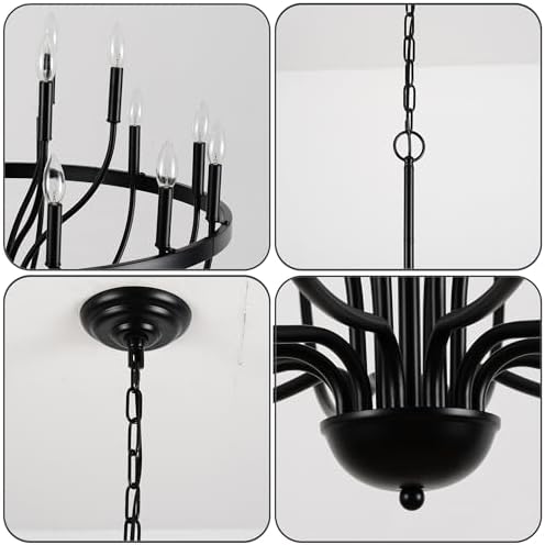 Black 18-Light Industrial Chandelier with Adjustable Height