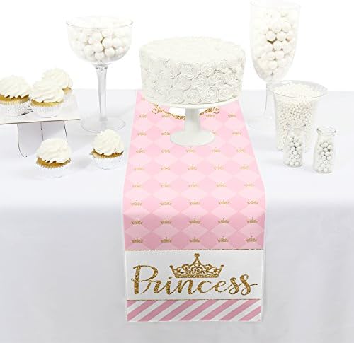 Little Princess Crown Paper Table Runner - 12 x 60 Inches Pink Gold