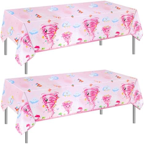 PHOGARY 2 PCS Tornado Birthday Tablecloths for Girl