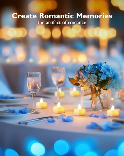 Homemory Romantic Blue Rose Petals and LED Candles Set