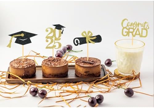 24Pcs Graduation Cupcake Toppers Gold 1