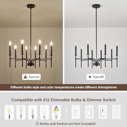 ZUYURT 8 Light Black Chandelier for Modern Farmhouse Dining Room