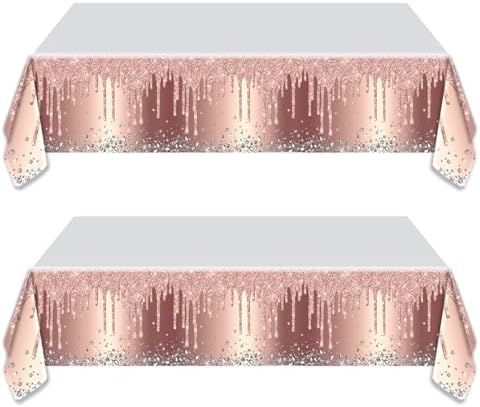OULUN 2 Pcs Pink Rose Gold Glitter Birthday Tablecloth 42x71