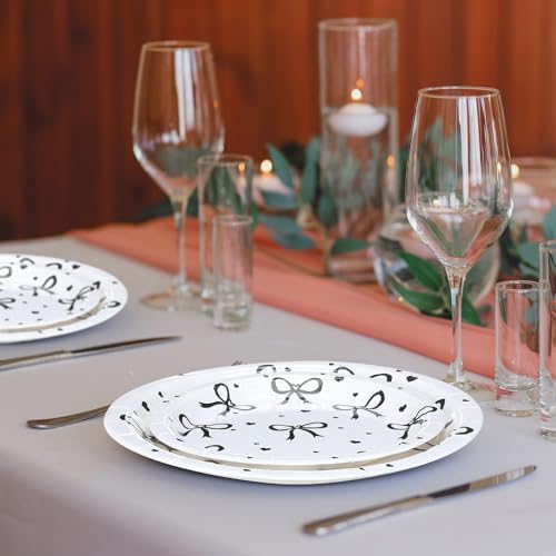 Sieral 60 Pcs Black and Pink Bow Paper Plates for Parties