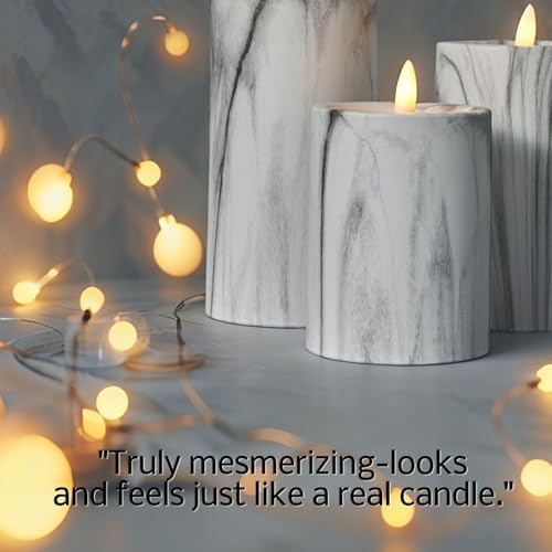VENTA Marble Flameless Pillar Candles Set of 3
